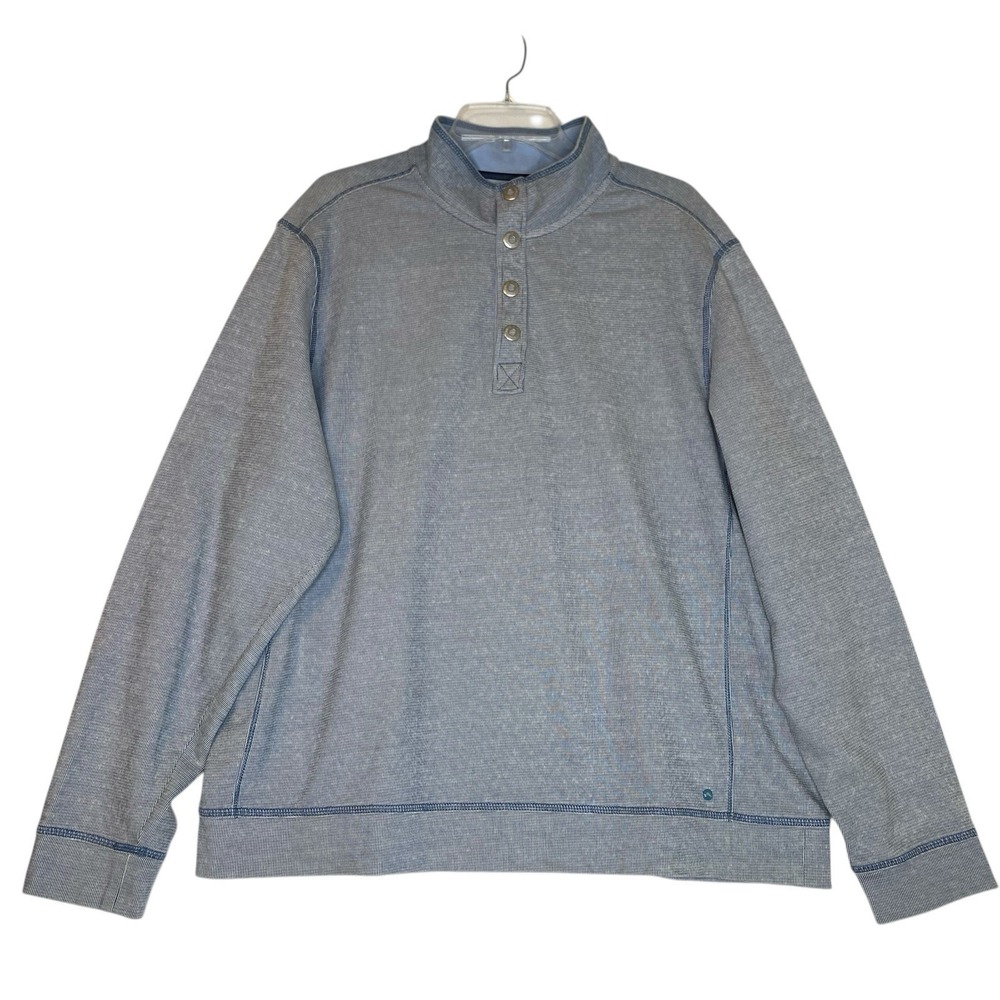 Tommy Bahama Pullover Quarter Snap Men XL Blue Ribbed Knit Stretch Everyday